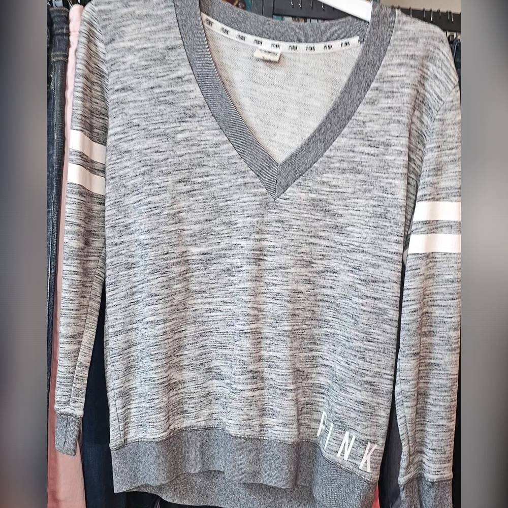 PINK Victoria's Secret Heathered Gray V-Neck Sweater